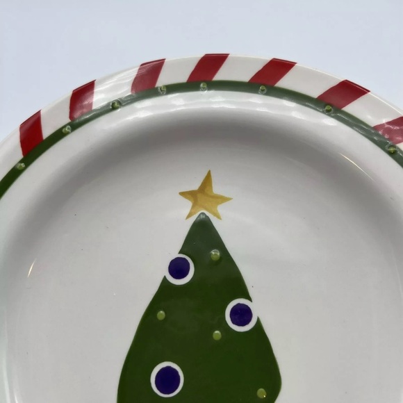 Vintage Pier 1 Christmas Tree Salad Plates Set Of 2 Hand Painted Ironstone 1990s - Picture 4 of 6